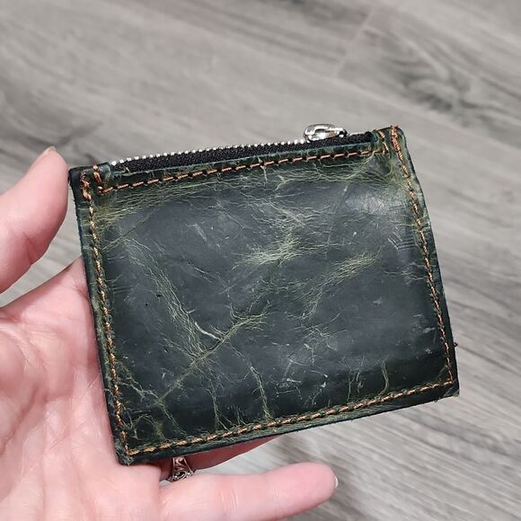 GUC Mari Lassa Distressed EVERGREEN Leather Raw Mini Wallet - Picture 3 of 4